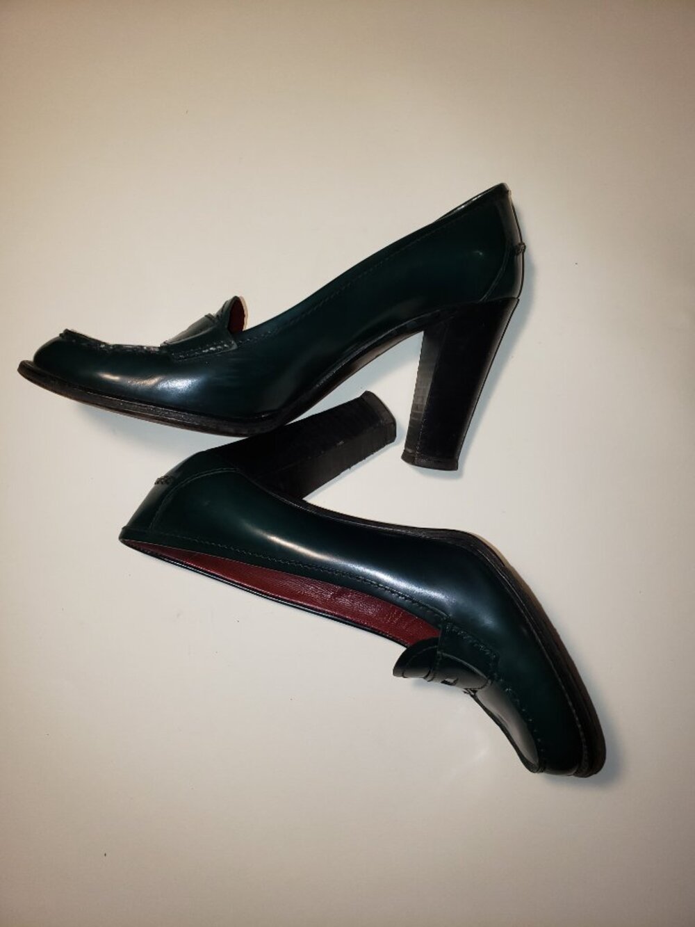 Prada Green Leather Penny Loafer Luxury Heels EU 38 39 US 8.5 Made in Italy - Picture 11 of 11